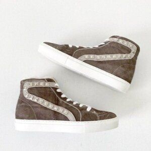 NEW Steve Madden Studded Suede Leather High-top Sneakers Grey 8.5